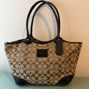 Coach Bleeker Jacquard Leather Tote Brown Signature Bag Style 12564